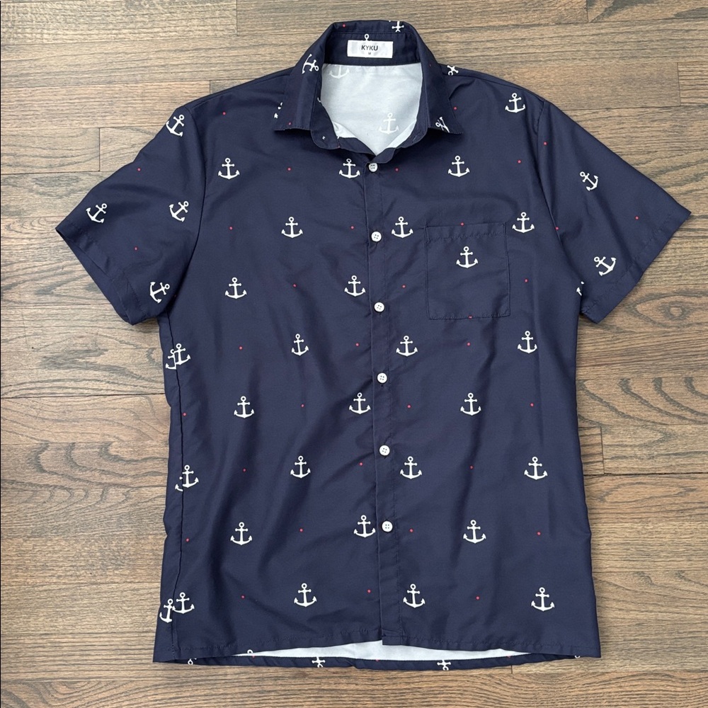Anchor Print Men's Casual Shirt - Dark Blue